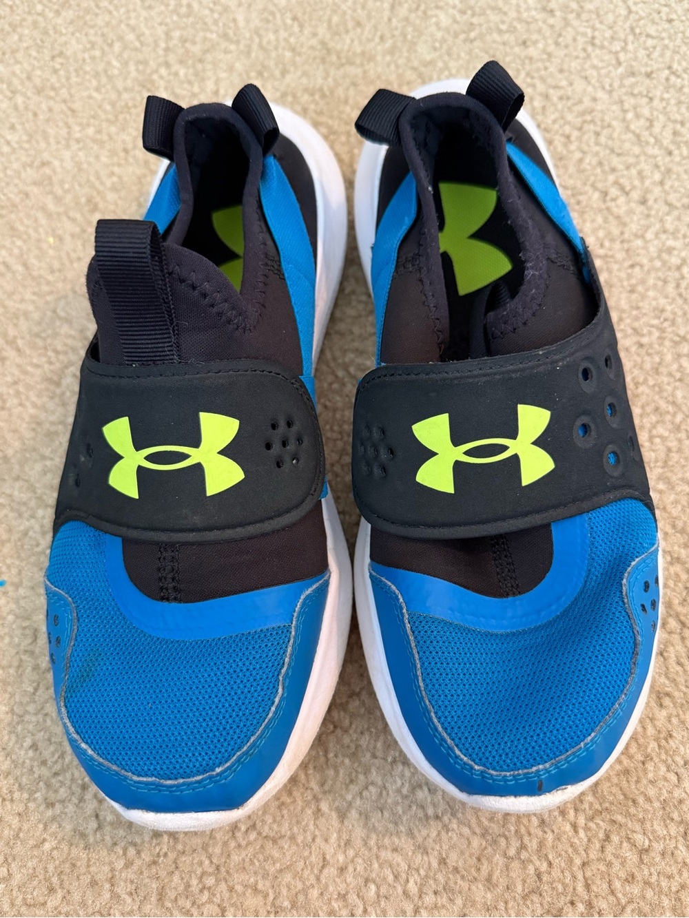 Under Armour Kids Blue Slip-On Sneakers with Neon Green Logo